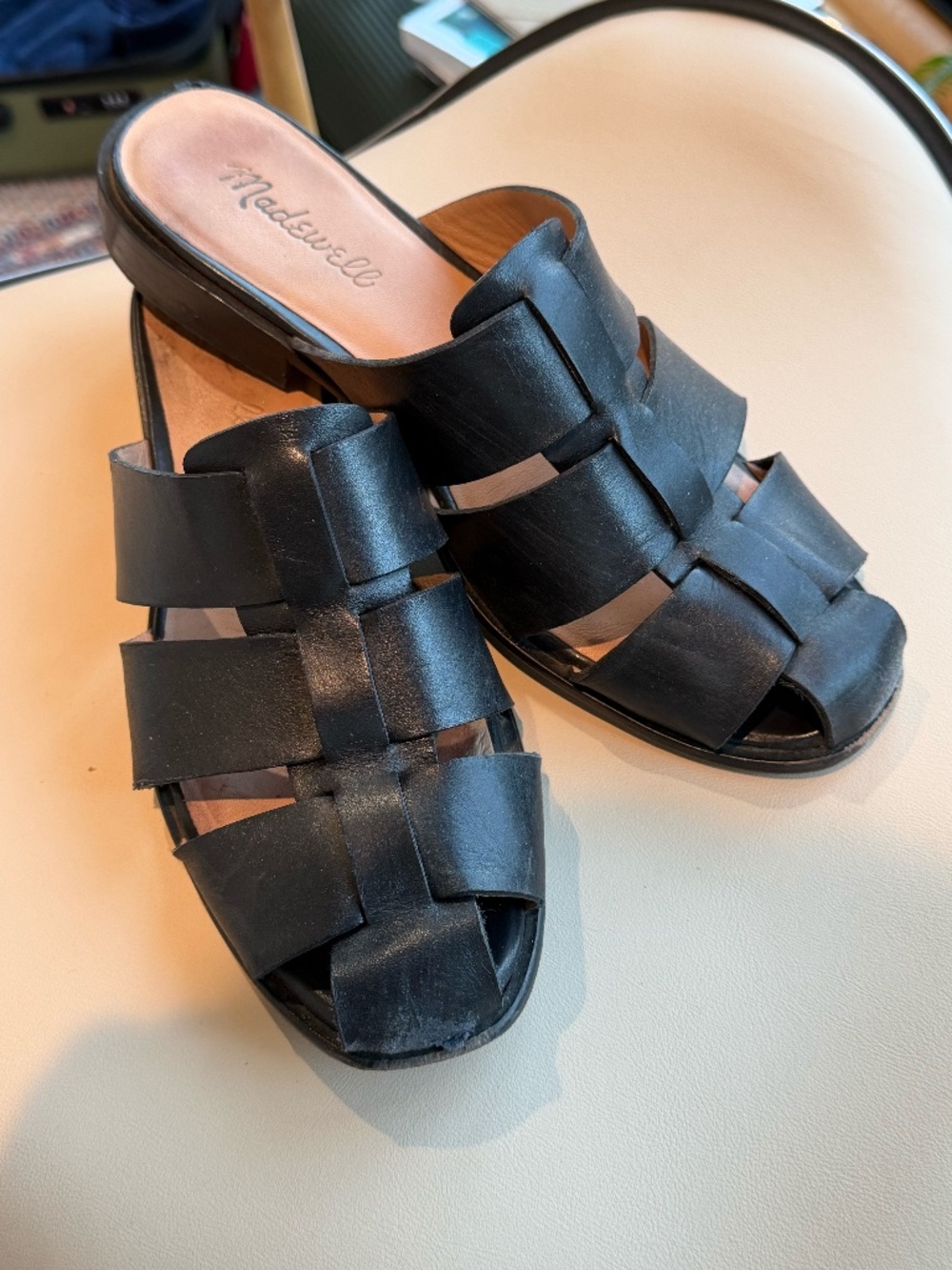 Madewell The Dixson Fisherman Mule Womens's 7.5 Black Leather FUC